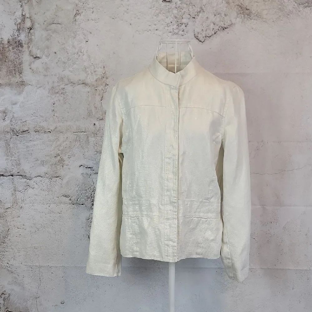 Sigrid Olsen Jacket Linen Shimmer White Womens Size 8